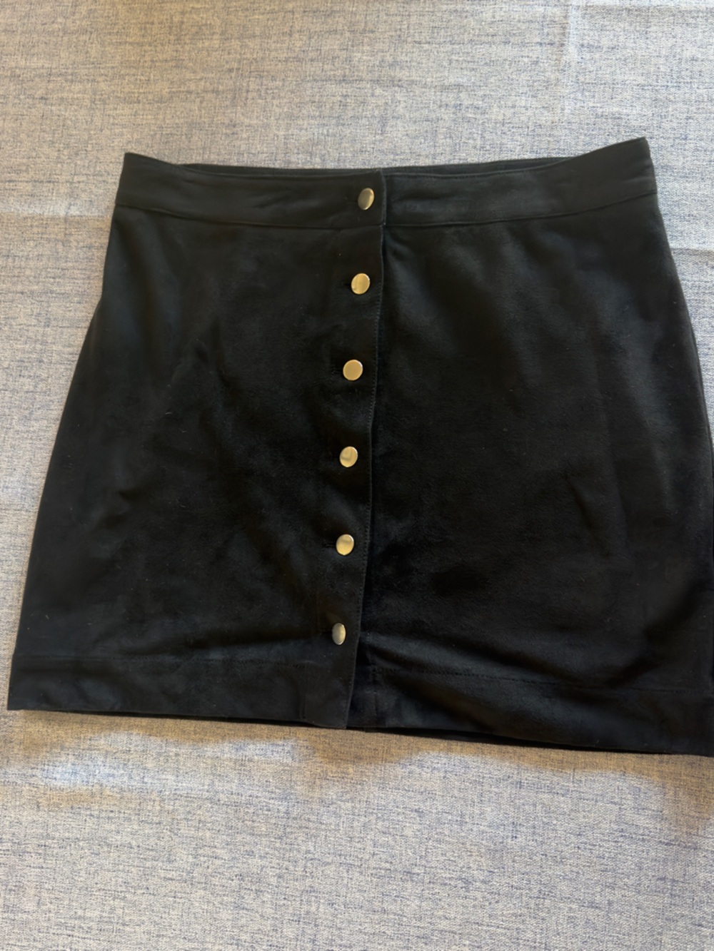 Black Faux faux Suede Mini Skirt with Snap Detail